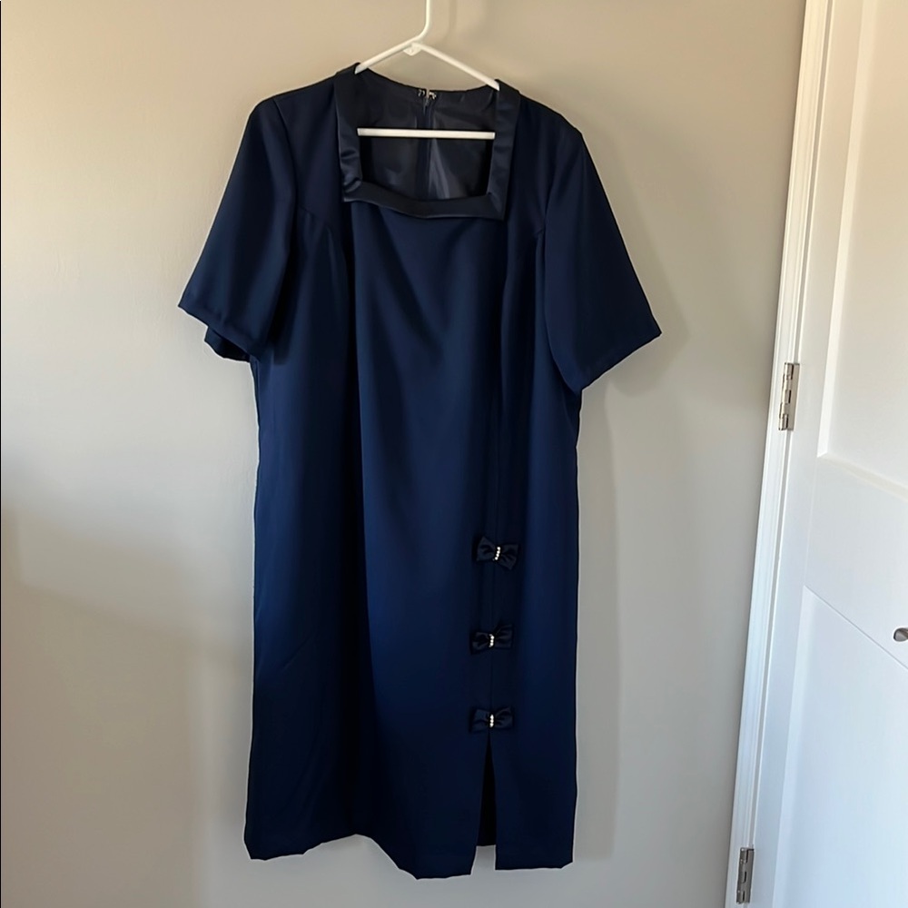 Hand Sewn Elegant Navy Blue Dress